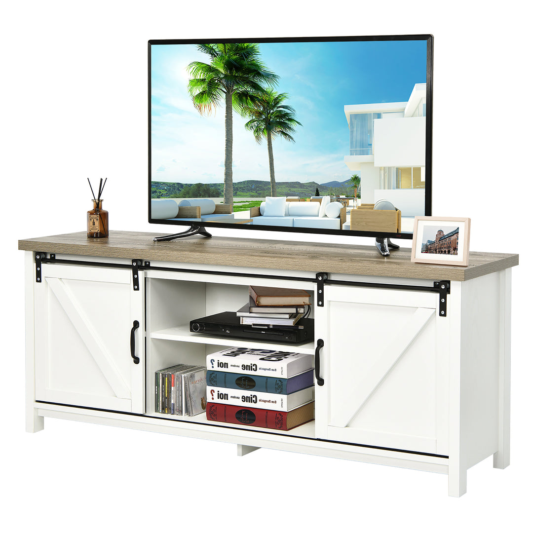 Costway - TV Stand Media Center Console Cabinet Sliding Barn Door for TV's 60'' White - White_0