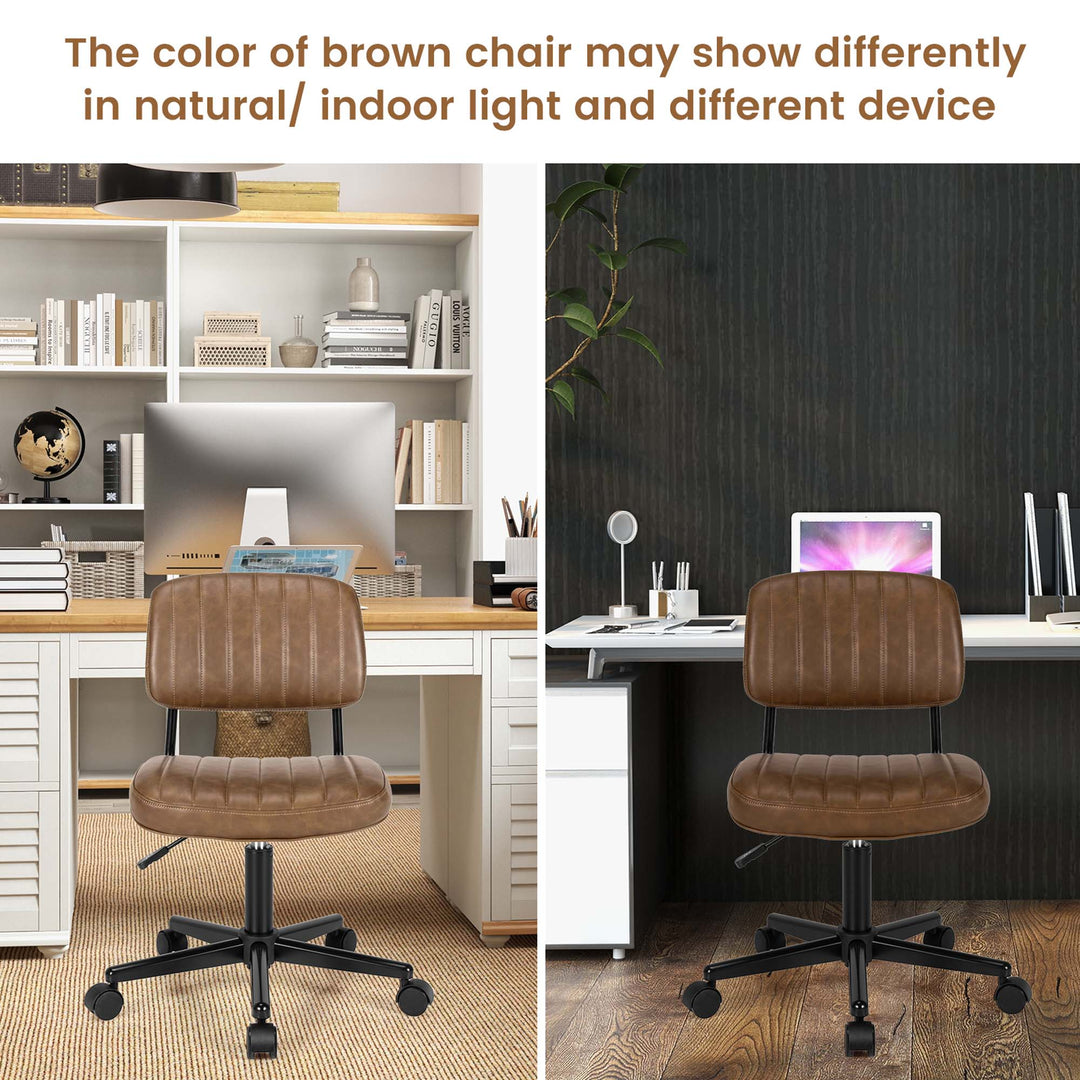 Costway - PU Leather Office Chair Adjustable Swivel Task Chair with Backrest (2pc) - Brown_4