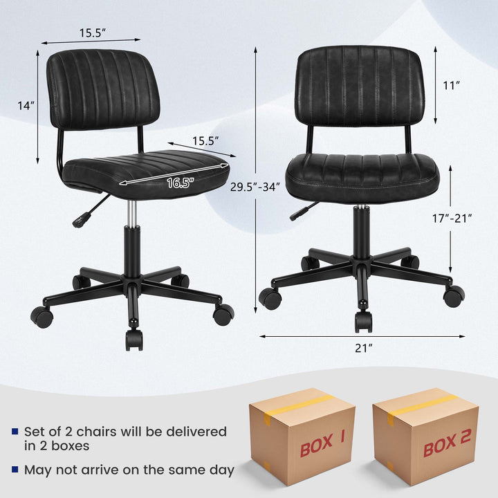 Costway - PU Leather Office Chair Adjustable Swivel Task Chair with Backrest (2pc) - Black_2