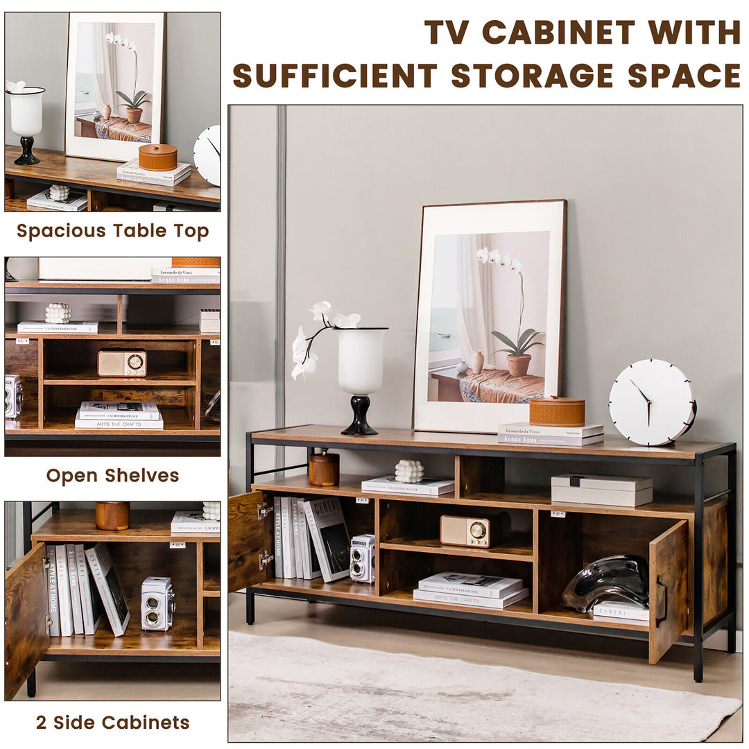 Costway - Industrial TV Stand for TVs up to 65'' Media Center w/ Cabinets & Adjustable Shelf - Rustic Brown_7