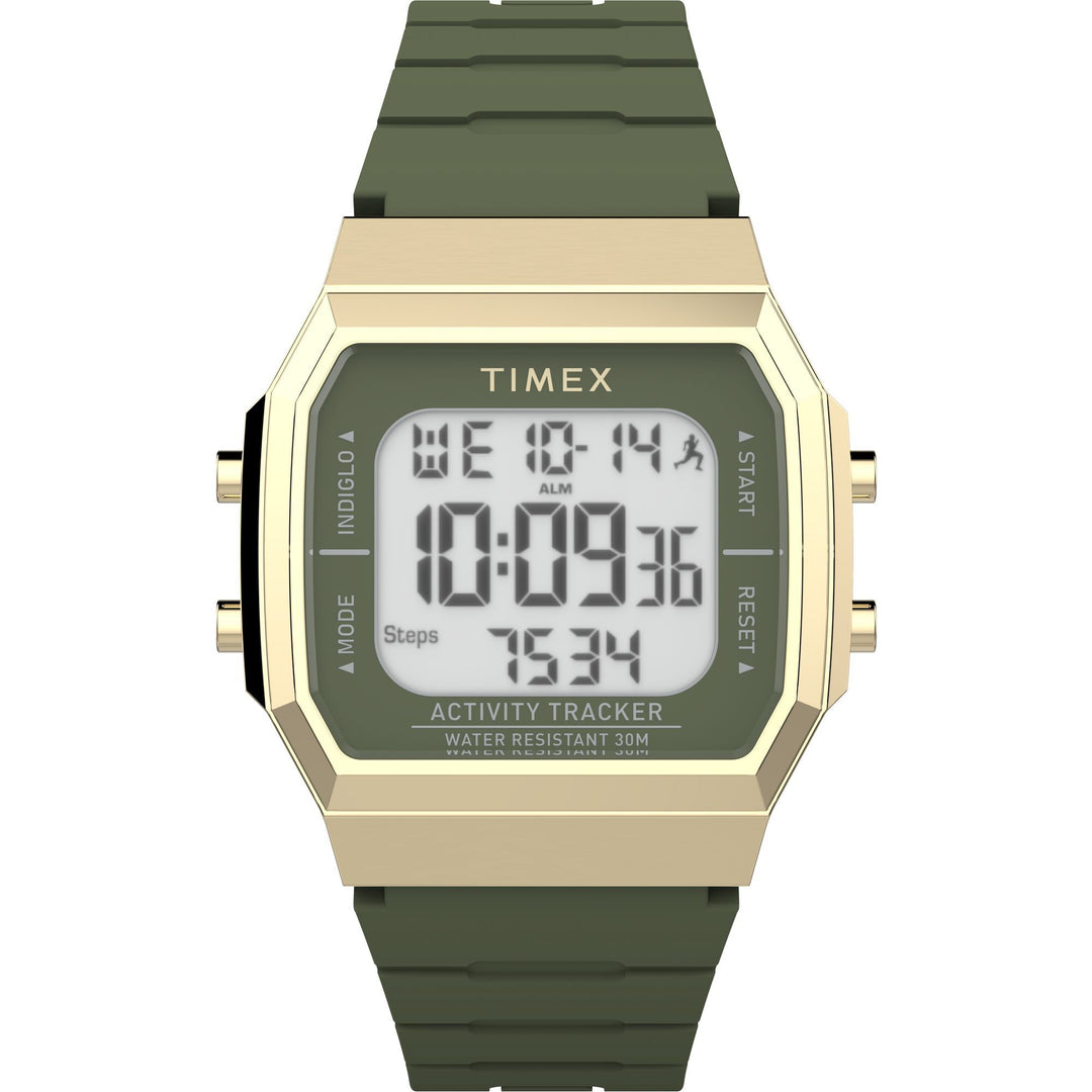 Timex Unisex Activity Tracker 40mm Watch - Black Strap Digital Dial Gold-Tone Case - Black_0