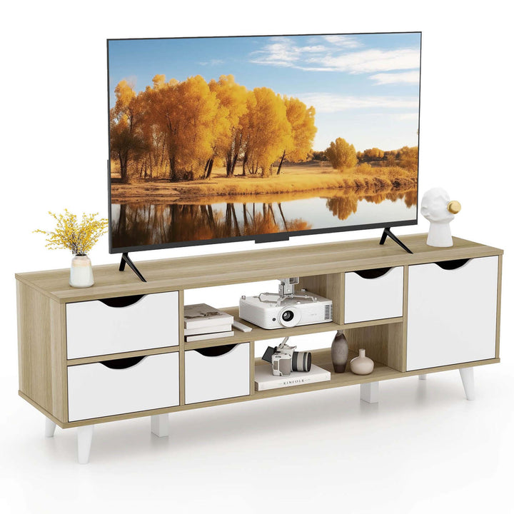 Costway - TV Stand for TVs up to 55" with Storage 4 Drawers & 2 Open Shelves for Bedroom - Oak_0