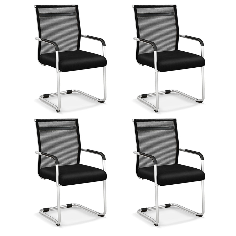 Costway - Office Guest Chairs with Metal Sled Base and Armrests Mesh Reception Chair (Set of 4) - Black_0