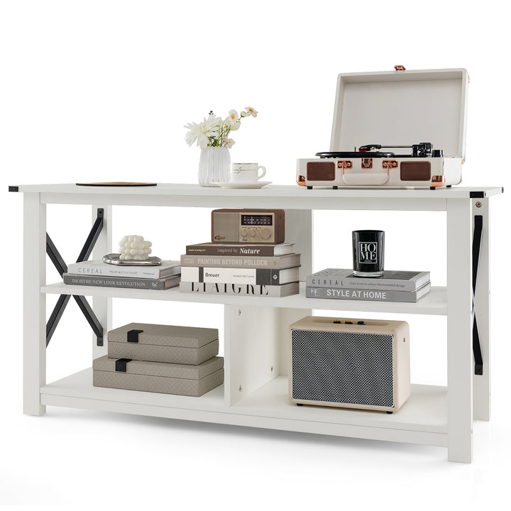 Costway - Modern Entertainment Center Farmhouse TV Stand for TV's up to 55''w/ Open Shelves White - White_0