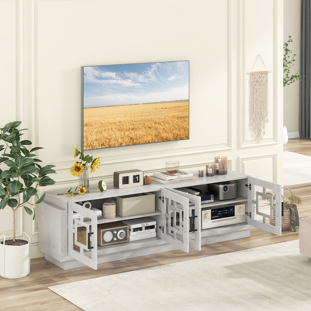 Costway - 4-Door Glass Entertainment Center Farmhouse TV Stand for TVs up to 75'' Oak White - Oak/White_1