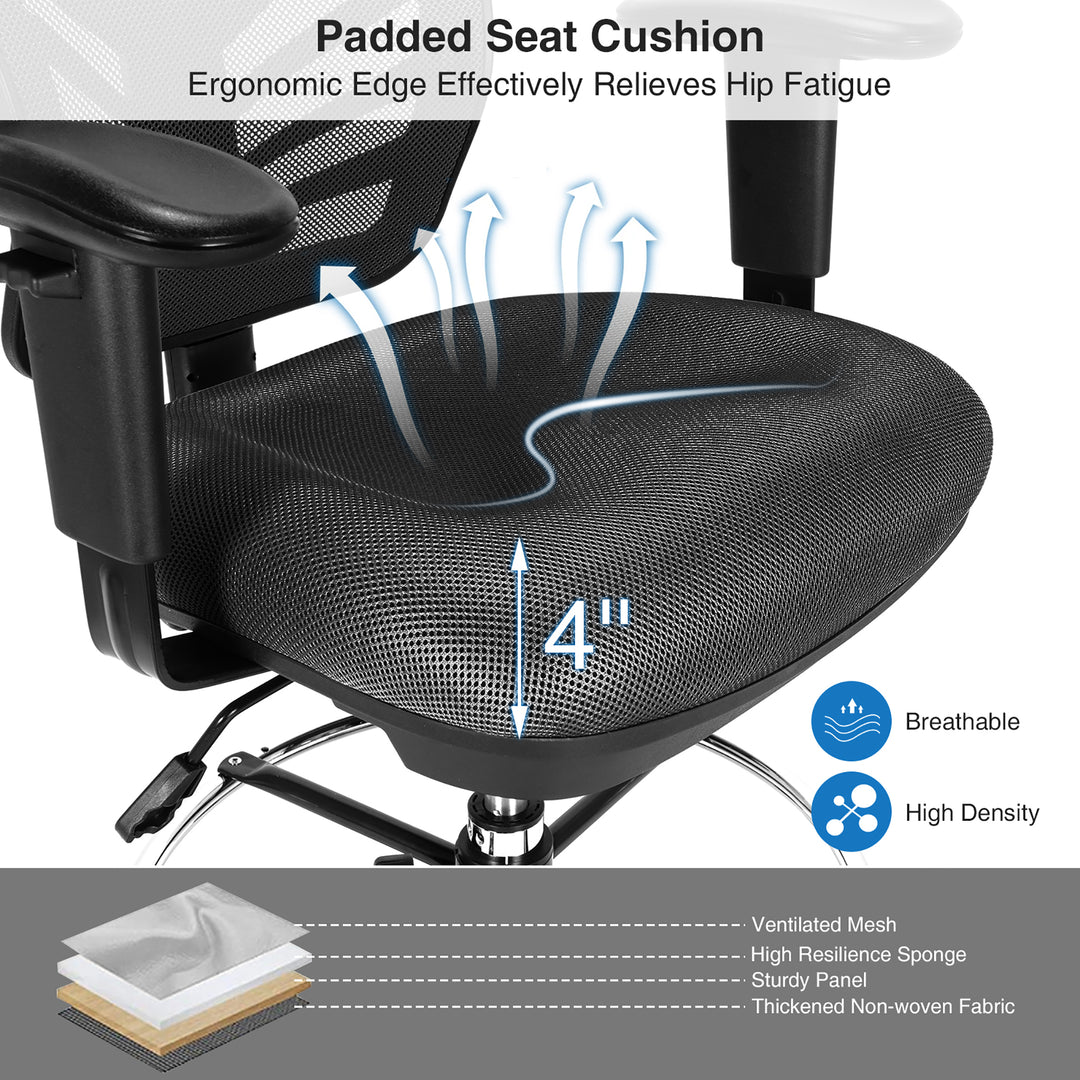 Costway - Mesh Drafting Chair Office Chair with Adjustable Armrests and Foot-Ring - Black_5