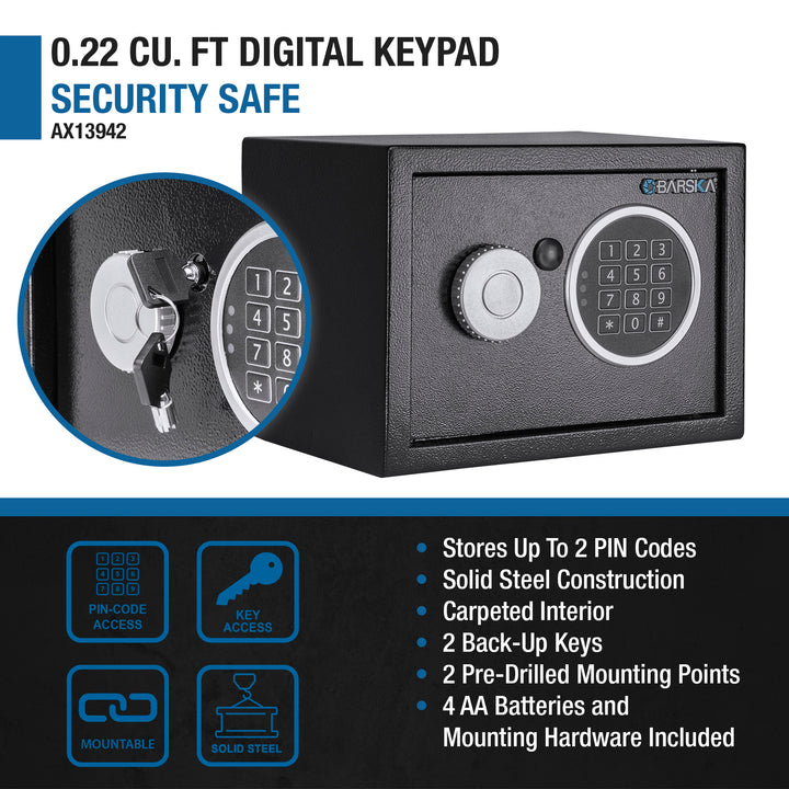 Barska - 0.22 Cu. Ft Compact  Digital Keypad Security Safe - Black_9