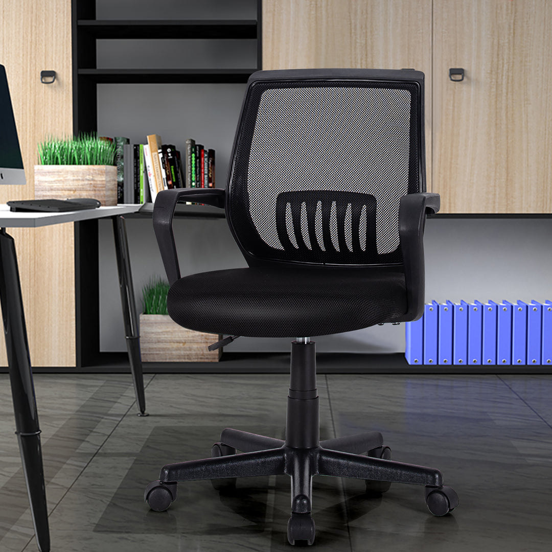 Costway - Mid-Back Mesh Office Chair Height Adjustable Executive Chair with Lumbar Support - Black_3