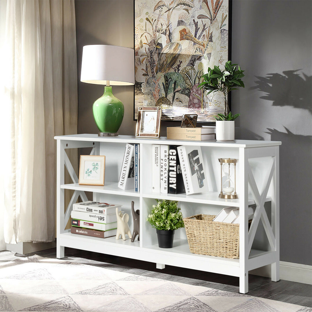 Costway - TV Stand Entertainment Media Center for TV's up to 55'' w/ Storage Shelves White - White_2