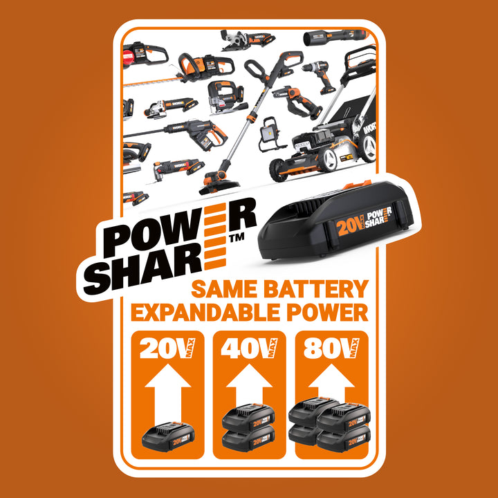 WORX - 20V 8" Cordless Pole Chainsaw with Auto Tension (1 x 2.0 Ah Battery and 1 x Charger) - Black_5