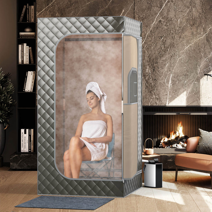 Costway - Portable Steam Sauna for Home Full Body Sauna Box with 3L Steam Generator - Gray_2