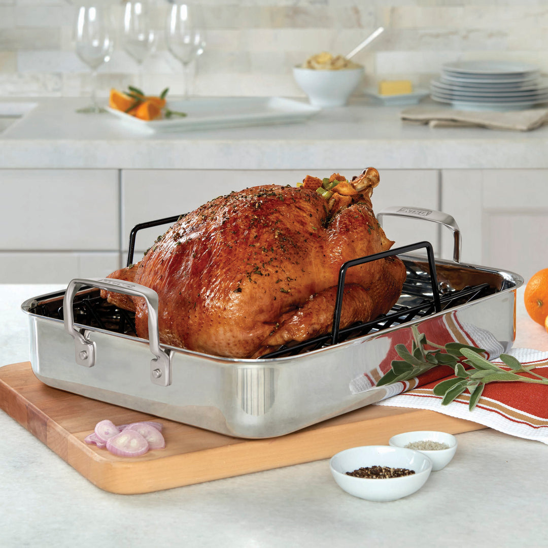 Viking 3-Ply Stainless Steel Roasting Pan with Rack and Bonus Thermometer - Silver_1