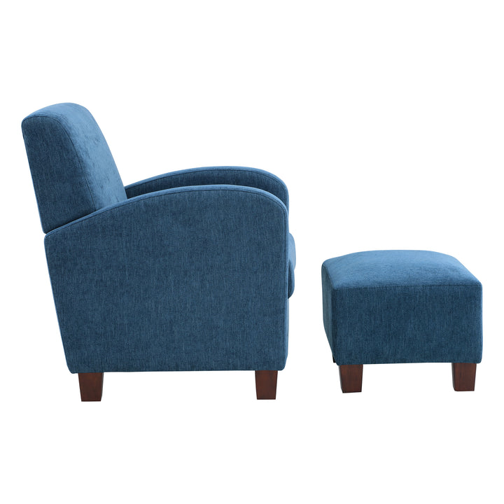 OSP Home Furnishings - Aiden Chair & Ottoman Herringbone - Navy_2