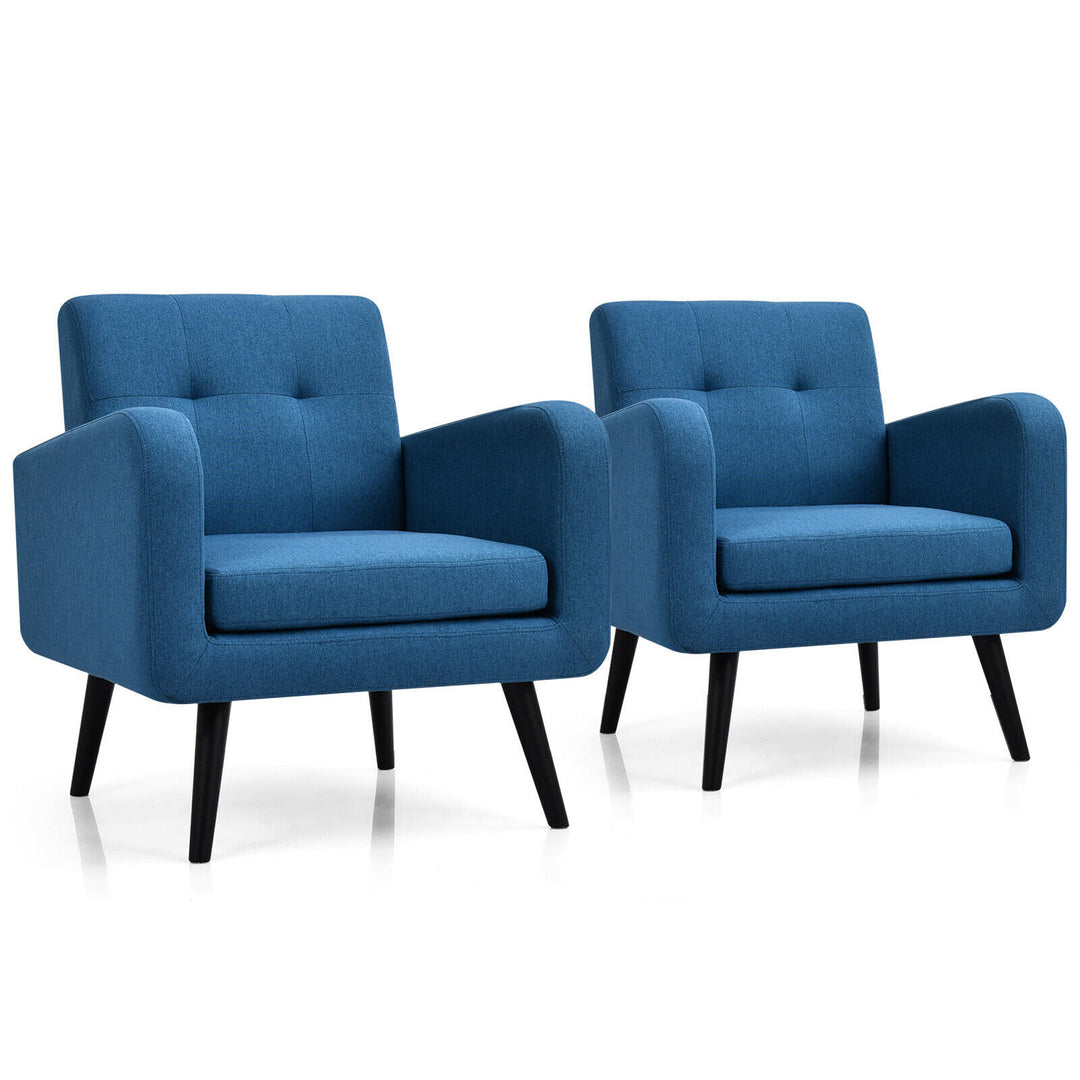 Costway - Accent Armchair Single Sofa Chair Home Office with Wooden Legs (2pc) - Blue_0