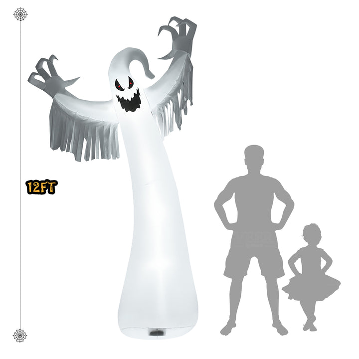 Costway - 12ft Inflatable Halloween Blow Up Ghost Decoration w/ Built-in LED Light - White/Black_4