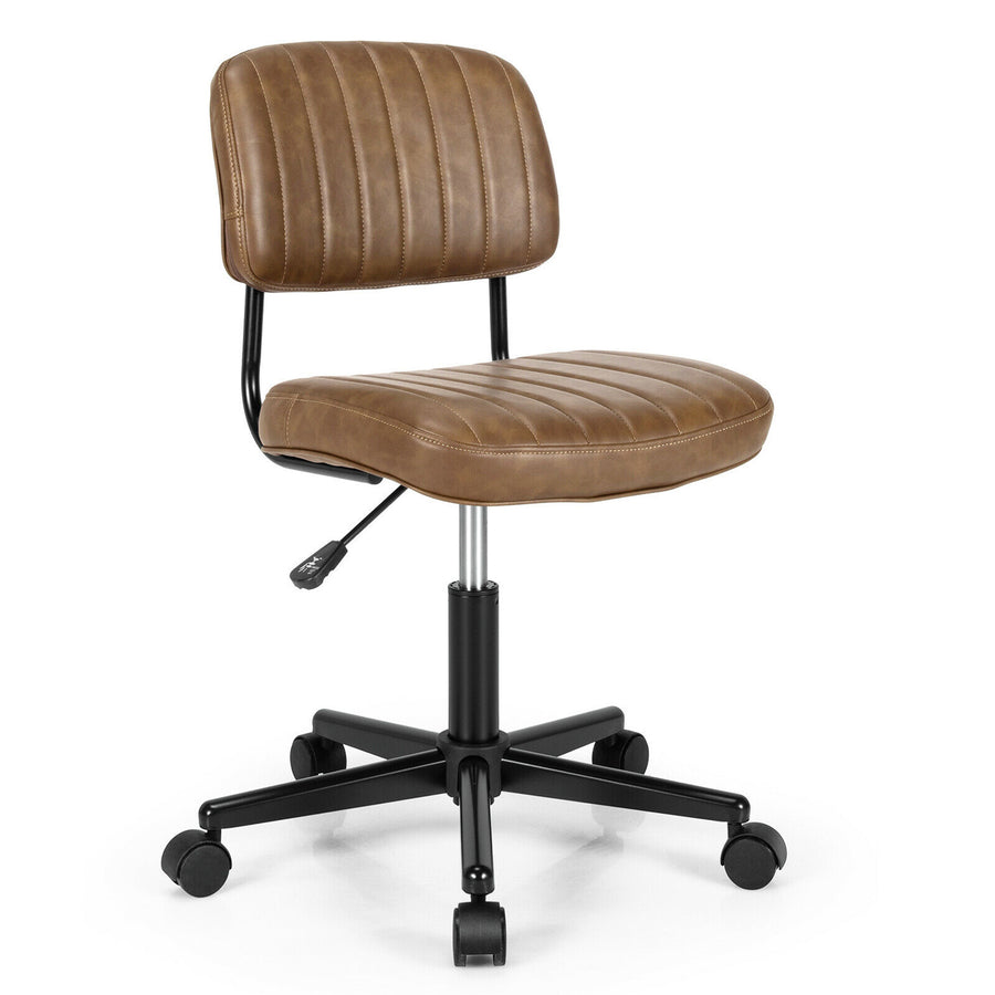 Costway - PU Leather Office Chair Adjustable Swivel Task Chair with Backrest - Brown_0