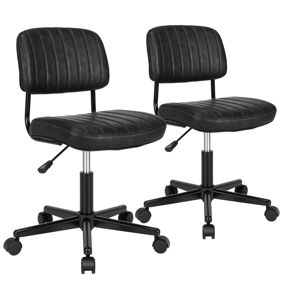 Costway - PU Leather Office Chair Adjustable Swivel Task Chair with Backrest (2pc) - Black_0