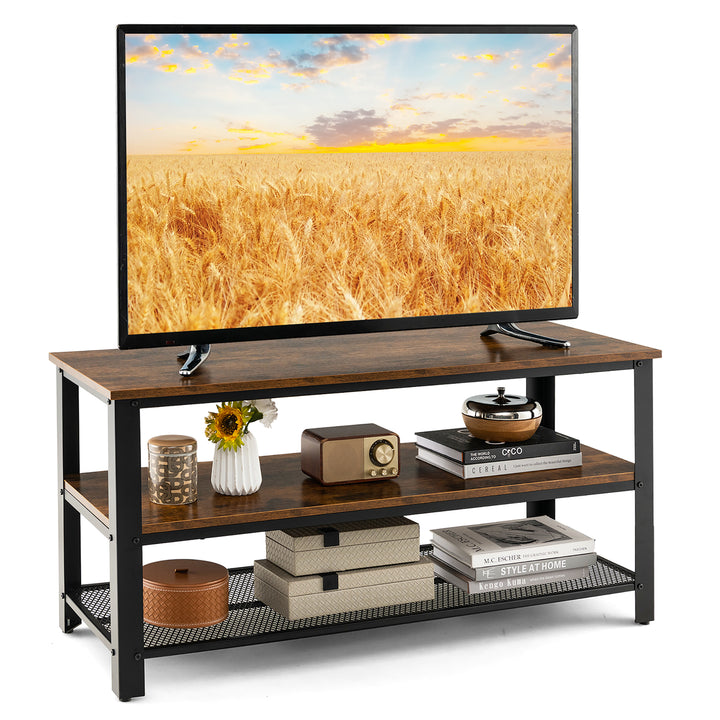 Costway - Industrial TV Stand Media Center for TVs up to 50 inch - Rustic Brown/Black_0