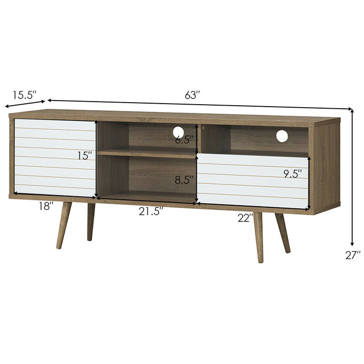 Costway - Modern TV Stand/Console Cabinet 3 Shelves Storage Drawer Splayed Leg Wood/White - Oak/White_1