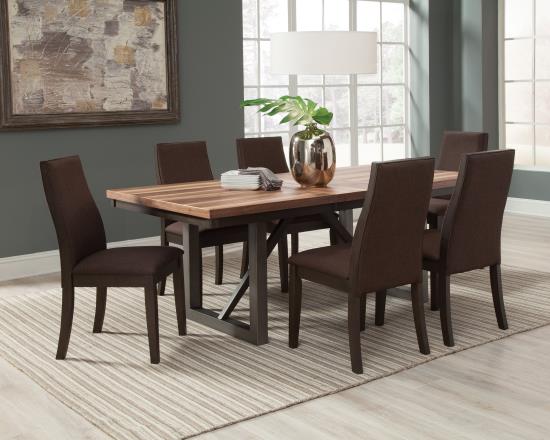 Spring Creek 7-piece Dining Room Set Natural Walnut and Chocolate Brown