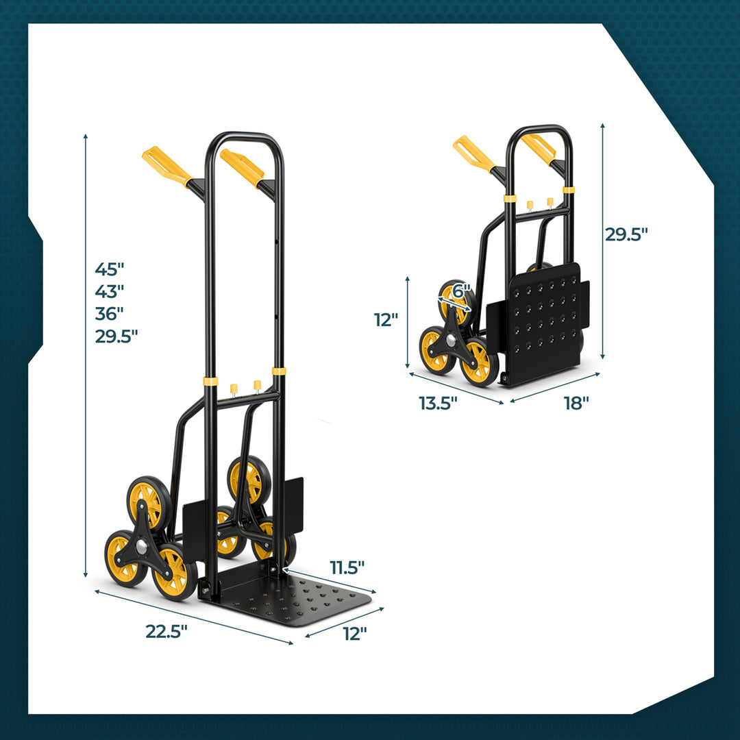 Costway - Stair Climber Hand Truck with Telescoping Handle and Rubber Wheels with 350 Lb Capacity - Black/Yellow_3