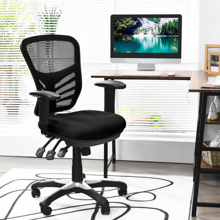 Costway - Mesh Office Chair 3-Paddle Computer Desk Chair with Adjustable Seat - Black_1