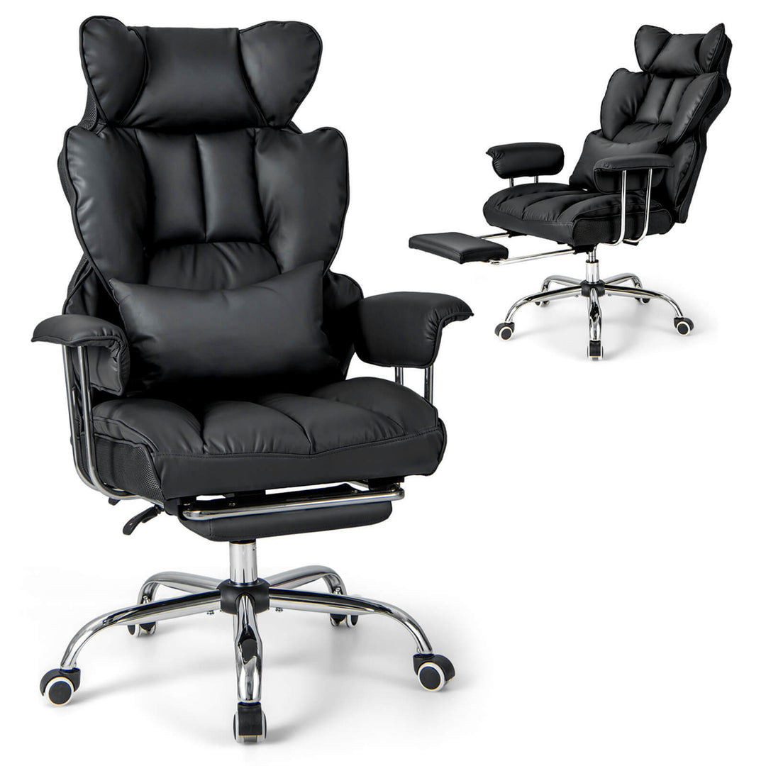 Costway - Office Desk Chair Big and Tall Executive Office Chair with Footrest Lumbar Support - Black_0