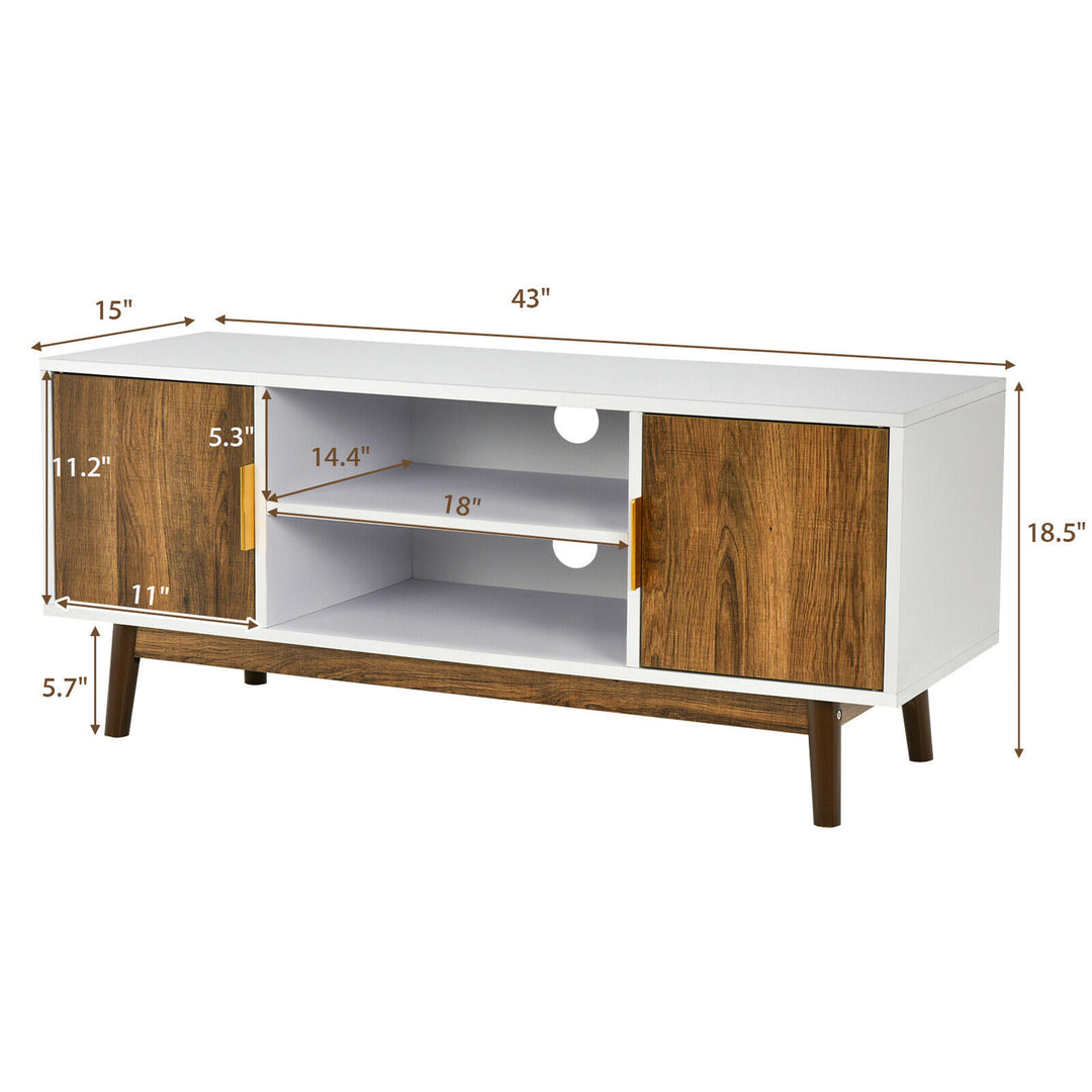 Costway - TV Stand Entertainment Media Console w/2 Storage Cabinets & Open Shelves - White/Rustic Oak_2