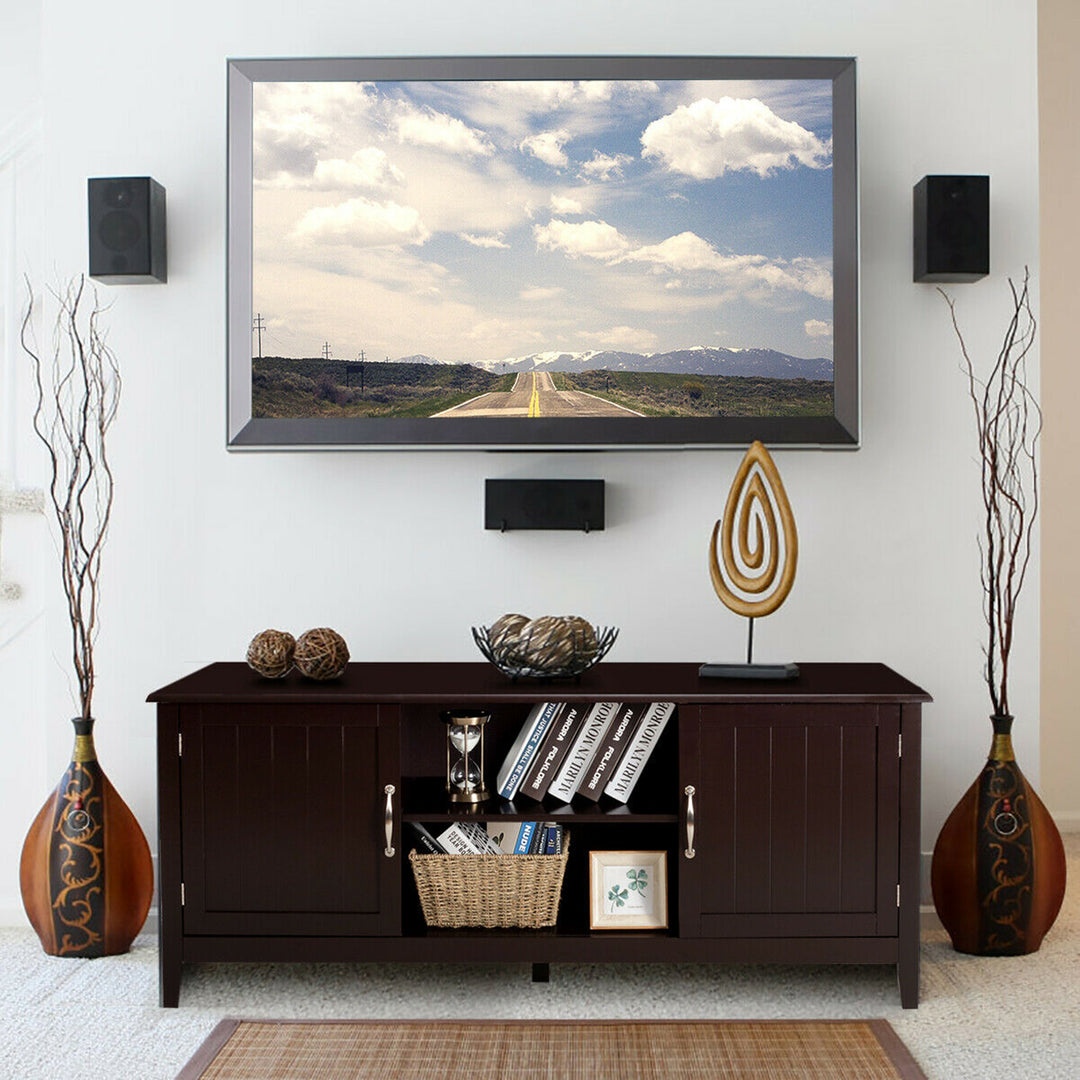 Costway - TV Stand Entertainment Media Center for TV's up to 65'' w/Storage Cabinets Brown - Brown_2