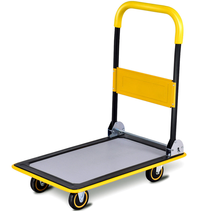 Costway - 330lbs Folding Platform Cart Dolly Push Hand Truck Moving Warehouse Foldable - Grey/Yellow_0