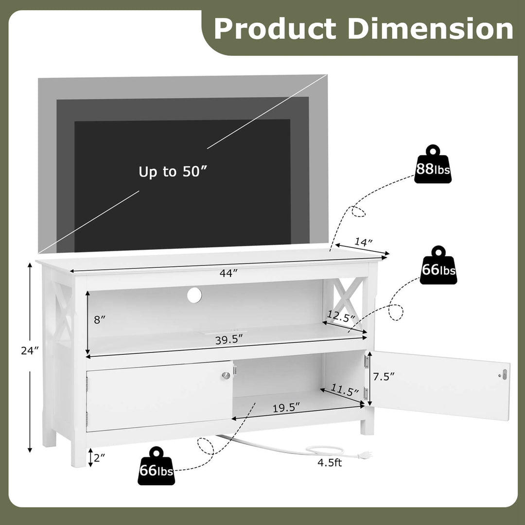 Costway - TV Cabinet Freestanding Wooden Console Media Entertainment Center Living Room - White_2