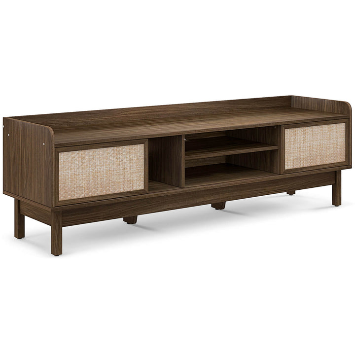 Costway - Wooden TV Stand for TVs up to 65" with Storage Adjustable Shelf & Sliding Doors Walnut - Walnut/Beige_9