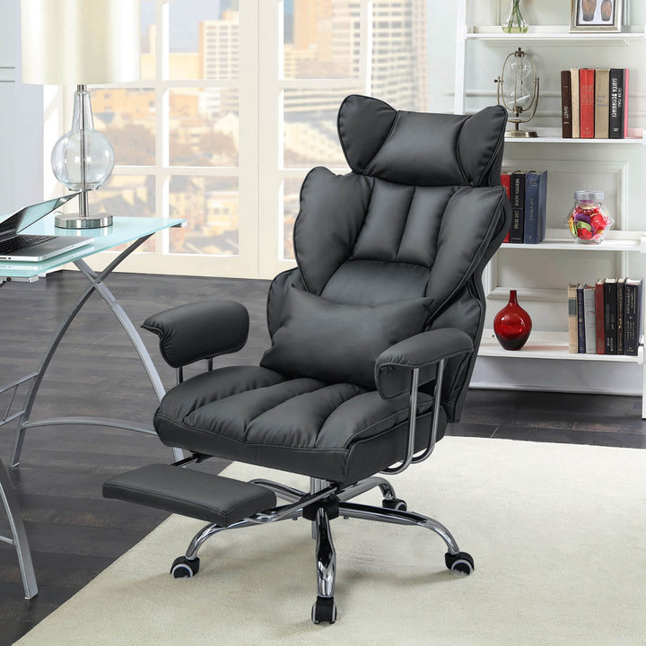 Costway - Office Desk Chair Big and Tall Executive Office Chair with Footrest Lumbar Support - Gray_3