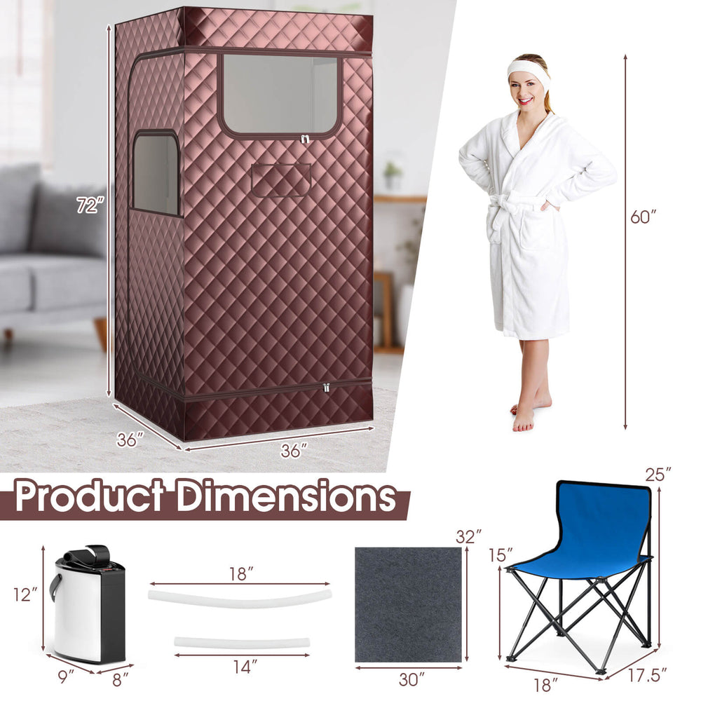 Costway - Portable Steam Sauna for Home Full Body Sauna Box with 3L Steam Generator - Brown_1