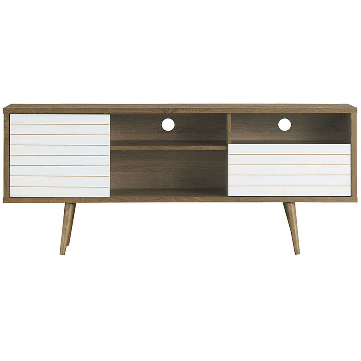 Costway - Modern TV Stand/Console Cabinet 3 Shelves Storage Drawer Splayed Leg Wood/White - Oak/White_8