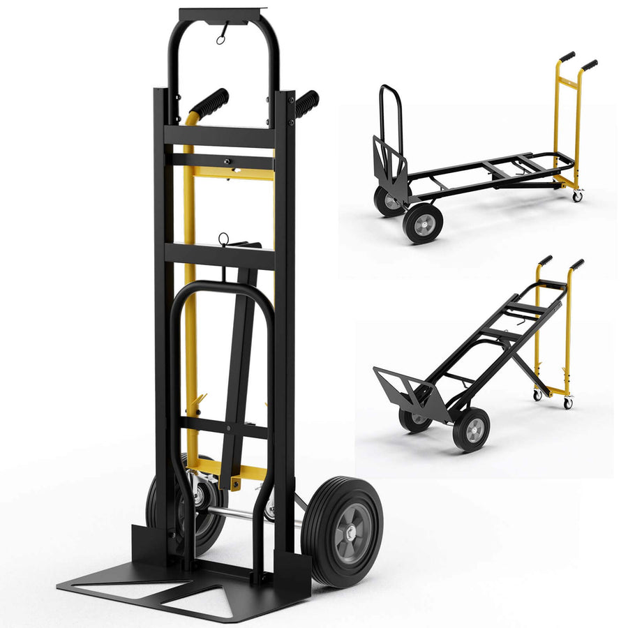 Costway - 3-in-1 Convertible Hand Truck with 4 Rubber Wheels 1000 lbs Max Load Capacity - Black/Yellow_0