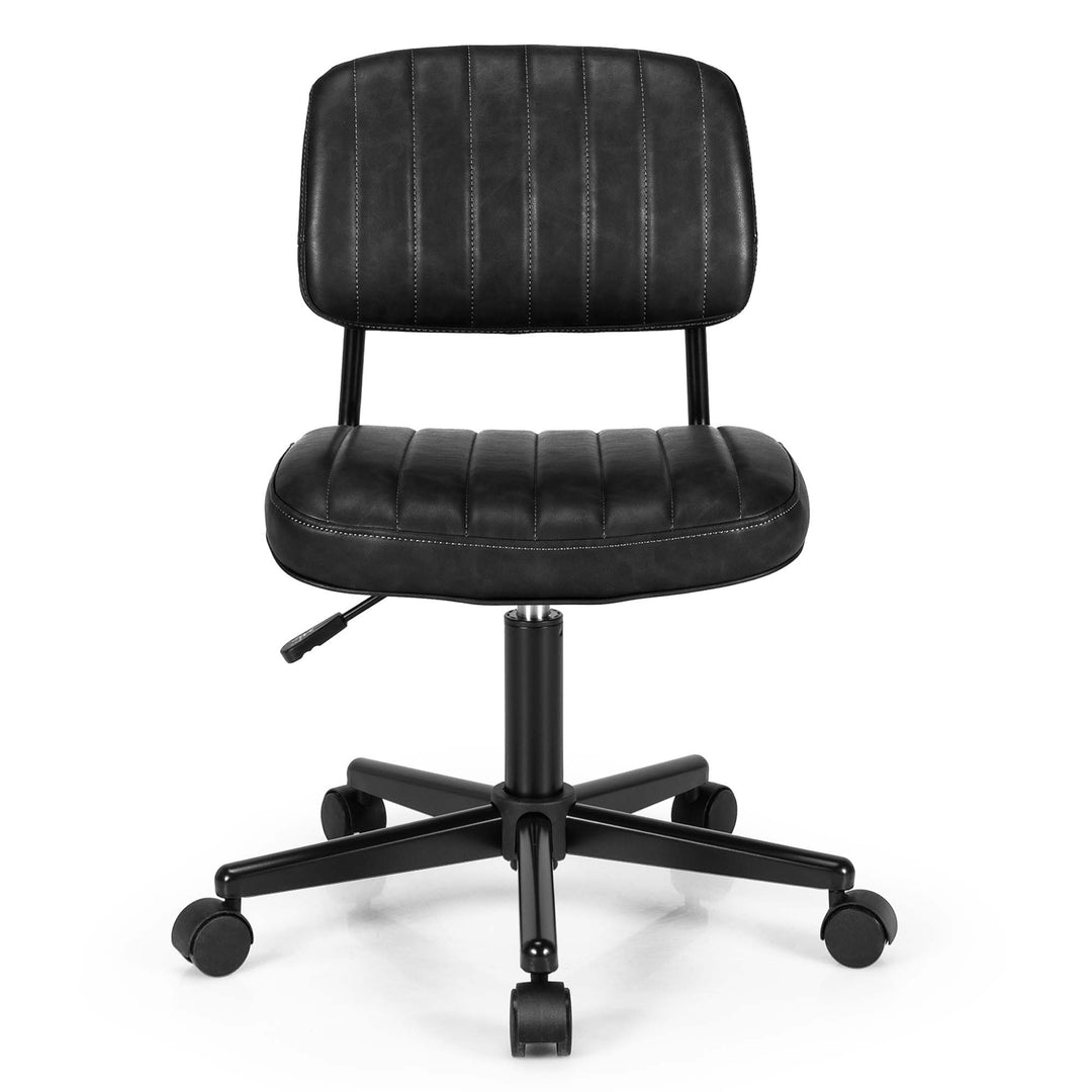 Costway - PU Leather Office Chair Adjustable Swivel Task Chair with Backrest (2pc) - Black_9