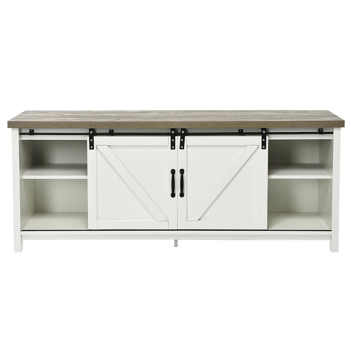 Costway - TV Stand Media Center Console Cabinet Sliding Barn Door for TV's 60'' White - White_11