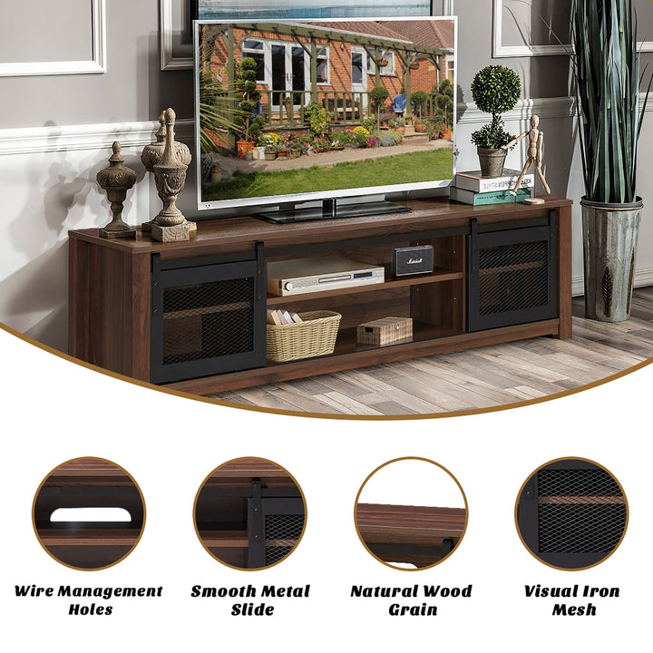 Costway - TV Stand Entertainment Center for TV's up to 65'' with Sliding Mesh Doors Walnut - Walnut_8