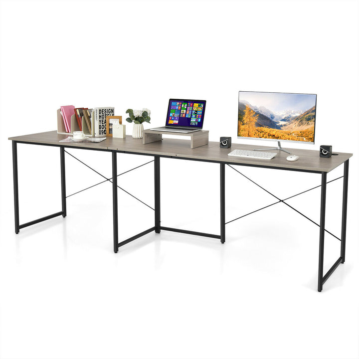 Costway - L-Shaped Reversible Computer Desk 2-Person Long Table with Monitor Stand - Gray_8