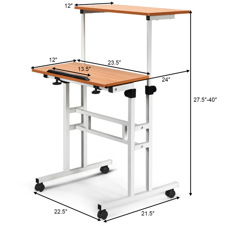 Costway - Mobile Standing Desk Height Adjustable Sit Stand Workstation Stand Up Desk 2in1 - White/Natural_1