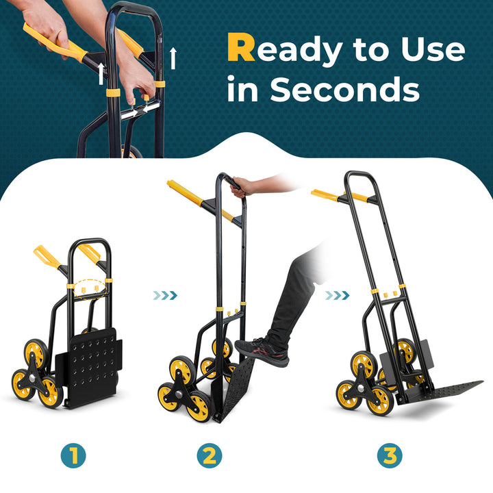 Costway - Stair Climber Hand Truck with Telescoping Handle and Rubber Wheels with 350 Lb Capacity - Black/Yellow_6