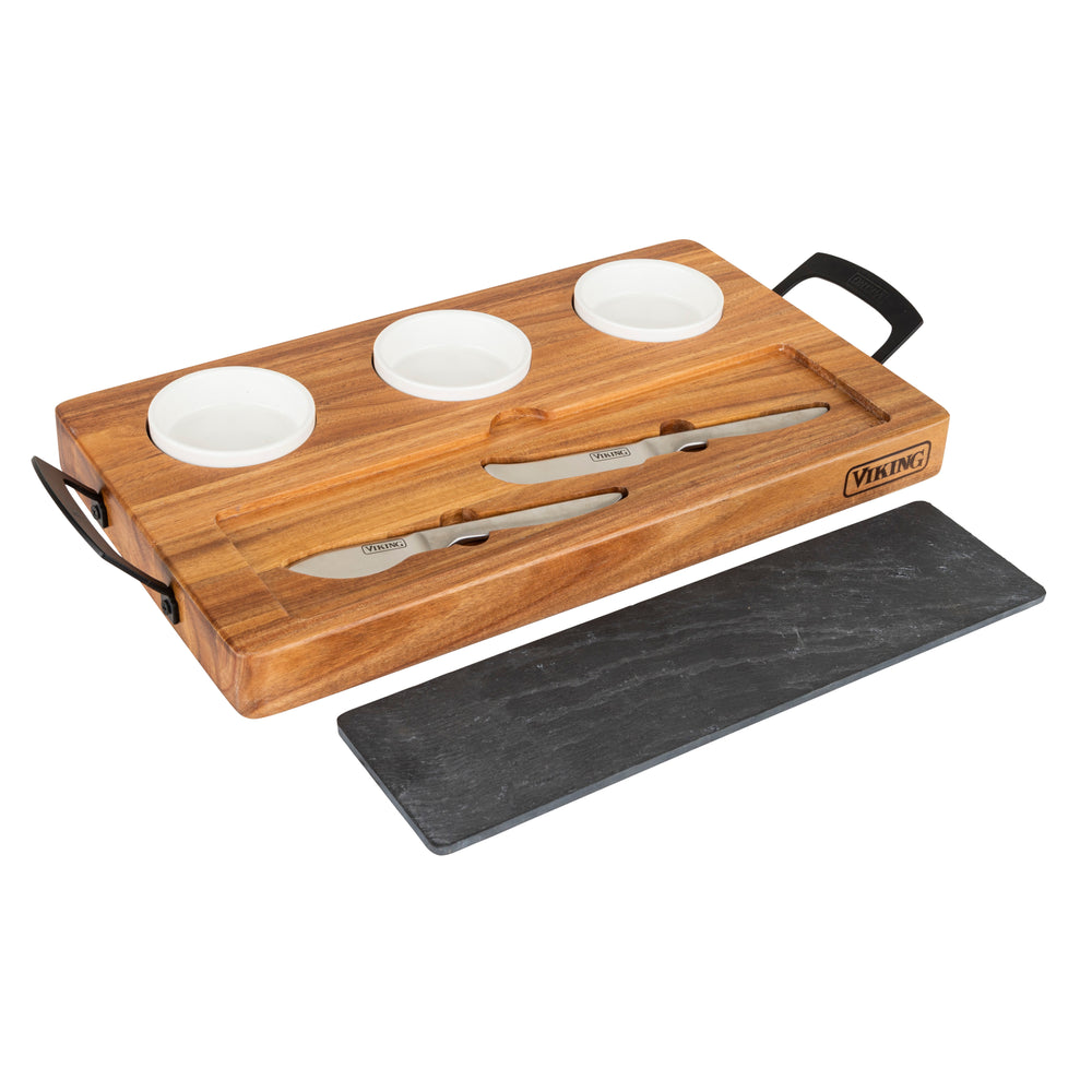 Viking 7-piece Acacia Wood Slate Cheese Board-Charcuterie Set - Multicolor_1