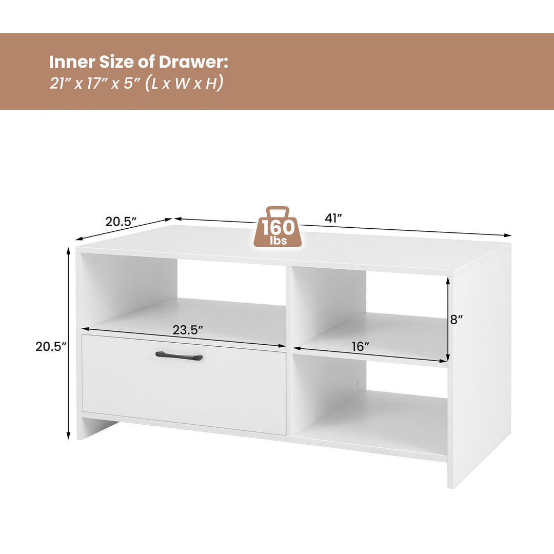 Costway - TV Stand Modern Media Console Table w/ Drawer & 3 Compartments for TVs up to 50'' - White_2