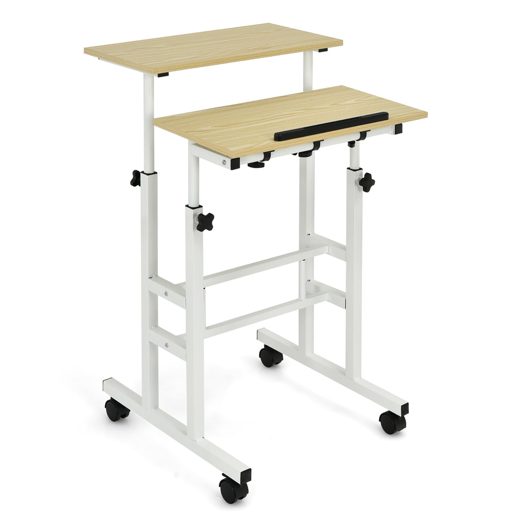 Costway - Mobile Standing Desk Rolling Adjustable Laptop Cart Home Office - Natural_10