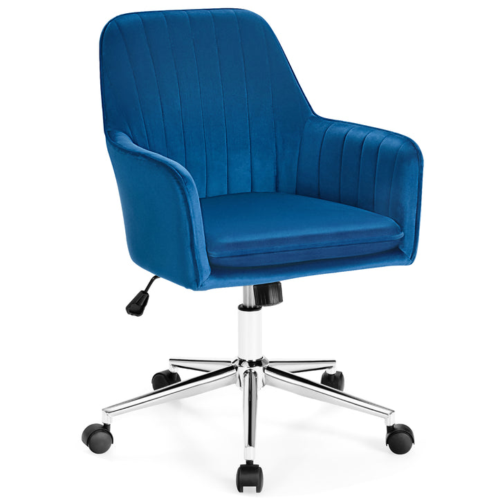 Costway - Velvet Accent Office Armchair Adjustable Swivel Removable Cushion - Blue_0