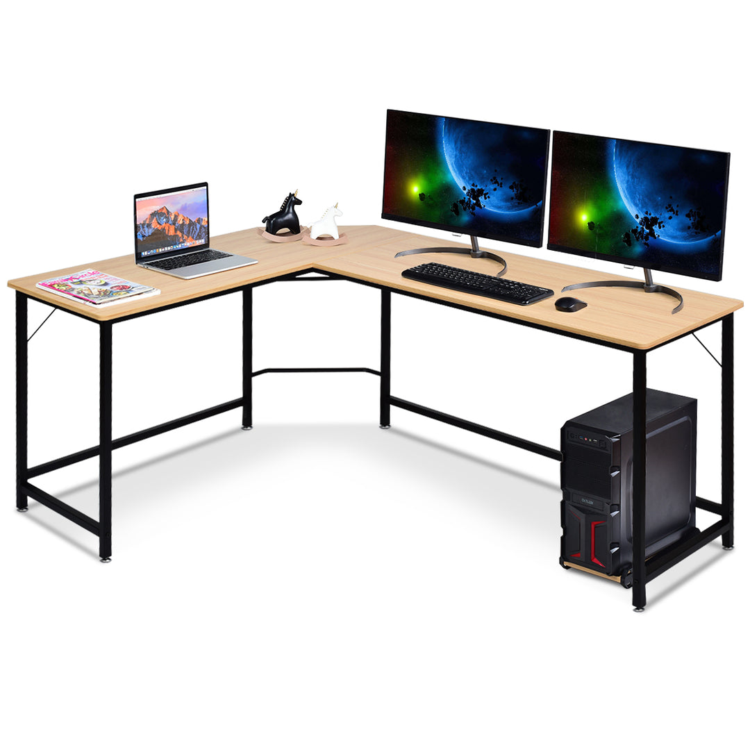 Costway - L-Shaped Computer Desk Corner Workstation Study Gaming Table Home Office - Natural_2