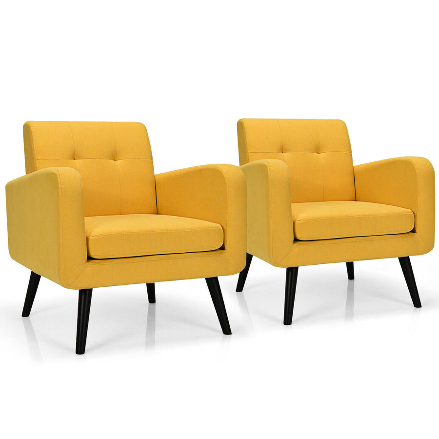 Costway - Accent Armchair Single Sofa Chair Home Office with Wooden Legs (2pc) - Yellow_0