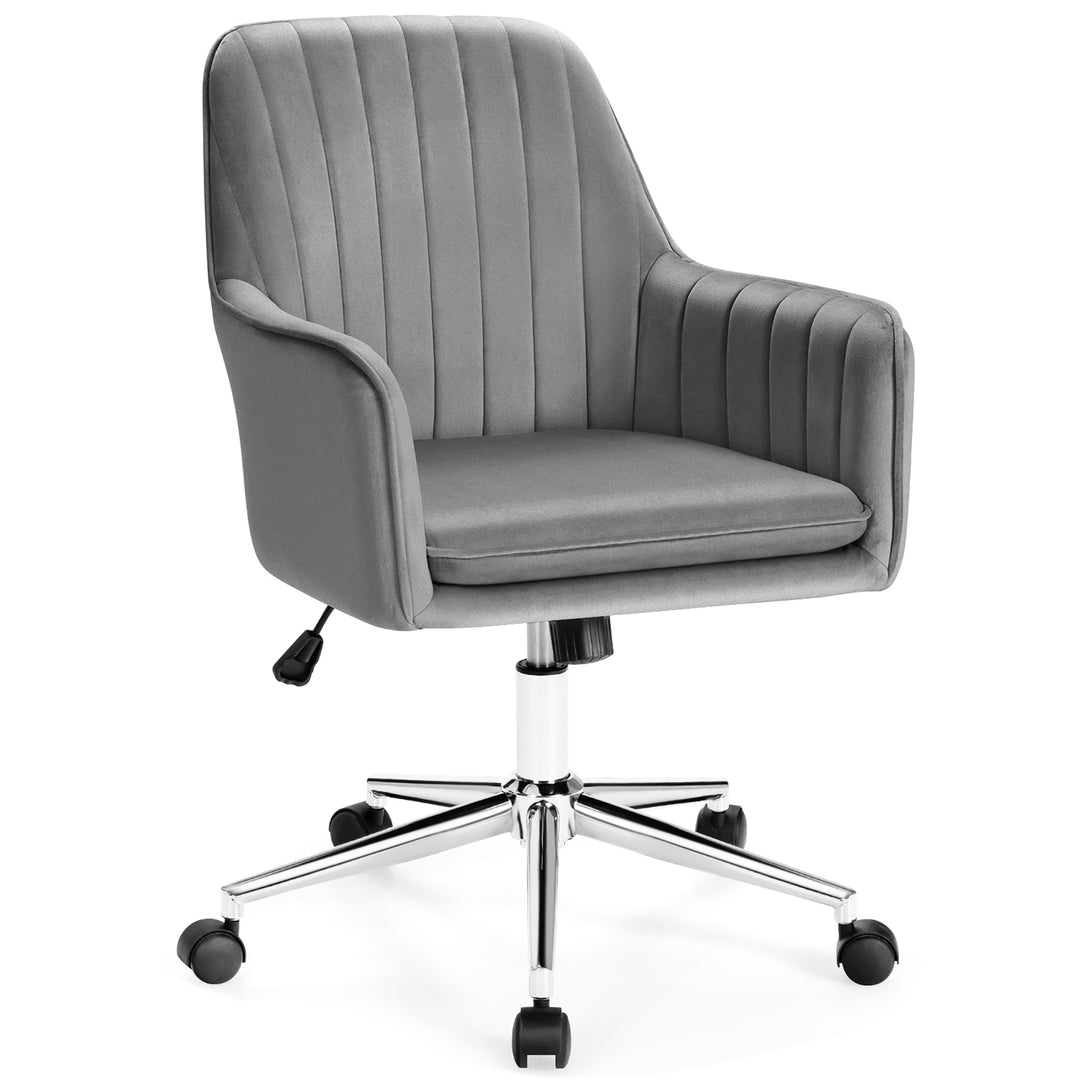 Costway - Velvet Accent Office Armchair Adjustable Swivel Removable Cushion - Gray_0