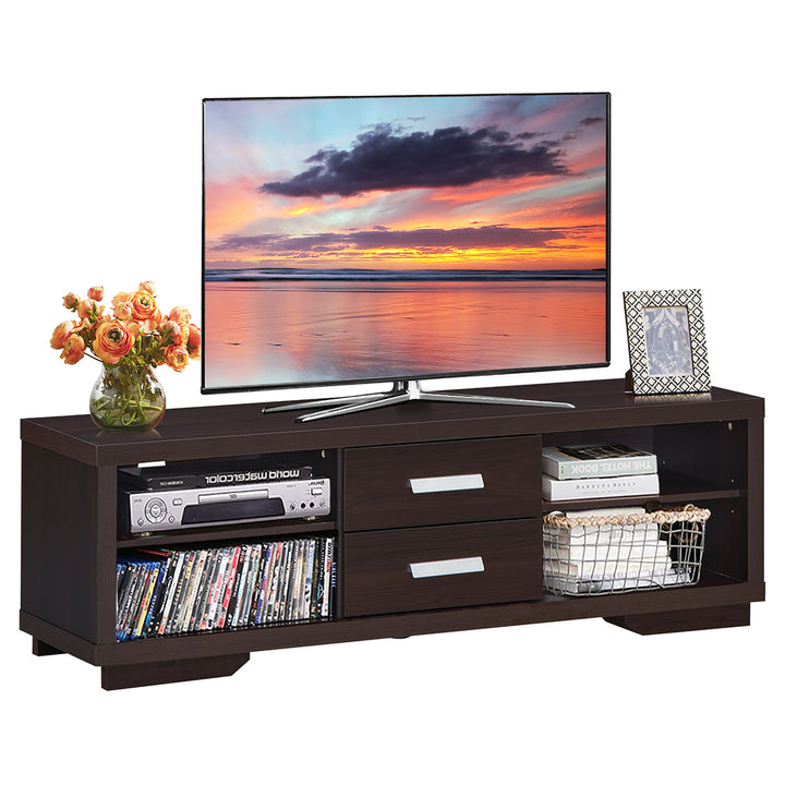 Costway - TV Stand Entertainment Center Hold up to 65'' TV with Storage Shelves & Drawers - Brown_0